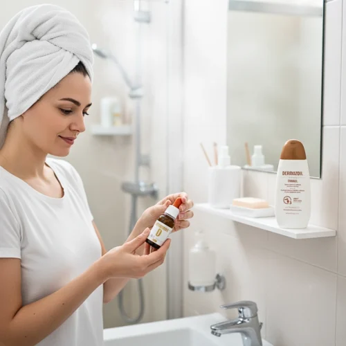 Ukázka použití Vitaminoil pro posílení imunity po mytí vlasů.