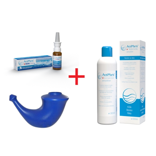 Sada ActiMaris Nasal sprej + Sensitiv roztok 300 ml + konvička Rhino.